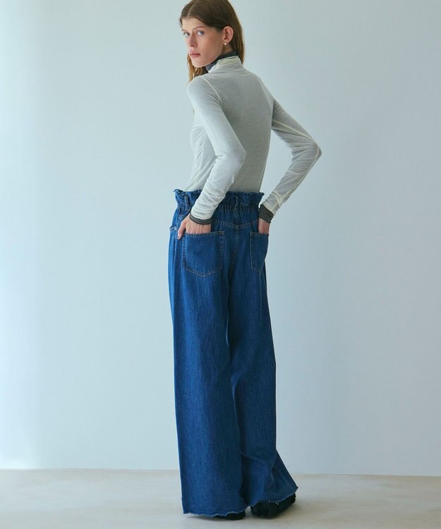 NAVE 【ReNAVE・洗える/軽量】ライトデニム ウエストギャザーパンツ ブルー系