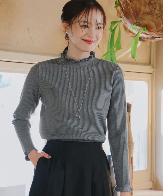 Tiaclasse 【洗える】 フリル衿ニットトップス チャコール M 女性服・レディース・ウィメンズ・婦人服・女性ファッション (Tiaclasse>トップス) ニット/セーター ティアクラッセ/てぃあくらっせ【通販】【オンワード】