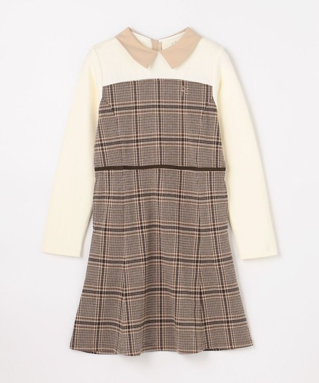 組曲 KIDS 【150-160㎝】レディチェック ワンピース ブラウン