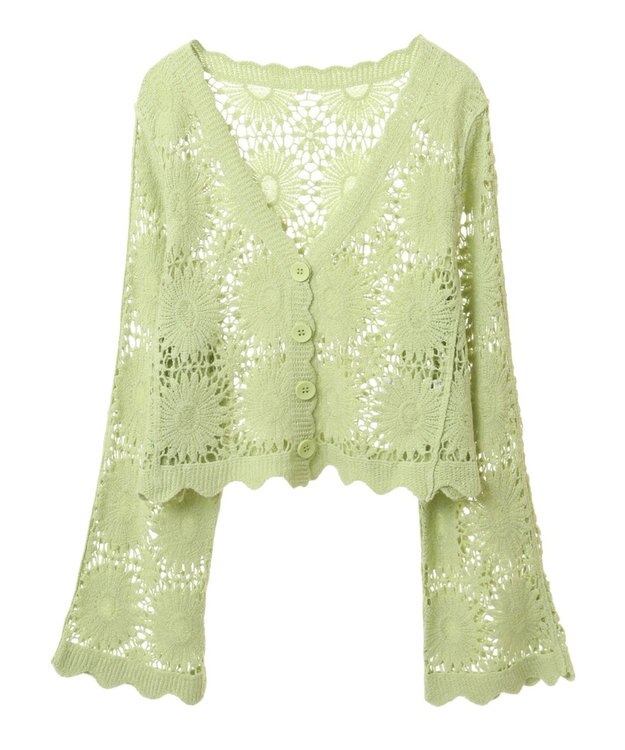earth music&ecology クロシェ風カーディガン Lime Green