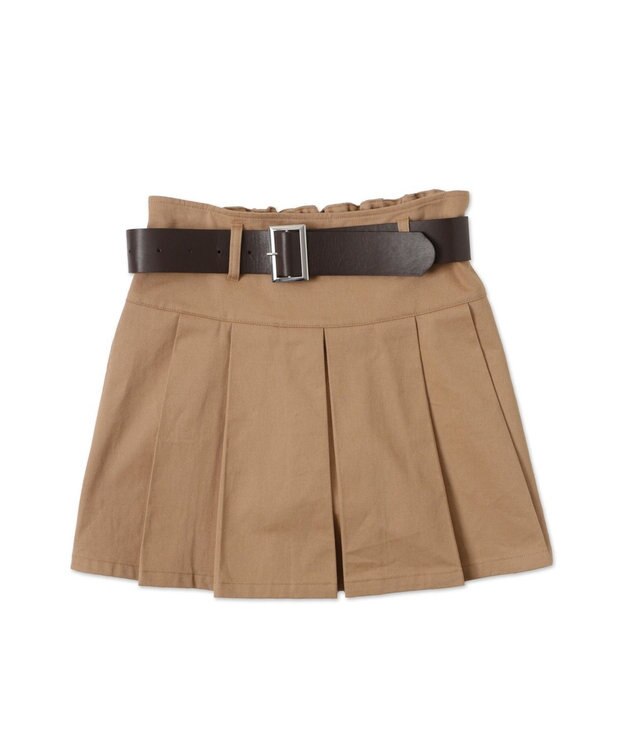 WEGO ベルト付チノプリーツスカパン ベージュ