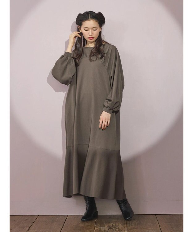 Green Parks ■ＥＳＣＡＲ　ギャザーヨークキリカエワンピース Charcoal Gray