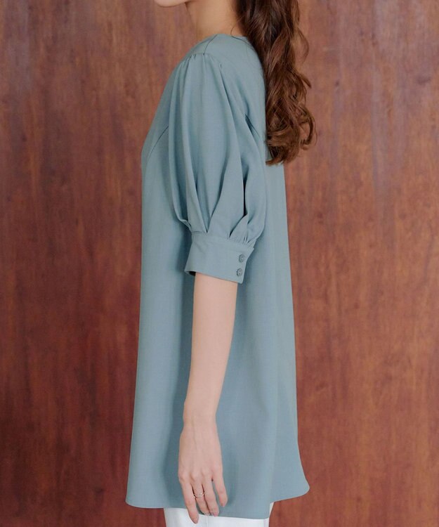 Tiaclasse 【小倉優子さん着用】【洗える】 パフスリーブチュニックブラウス サックス