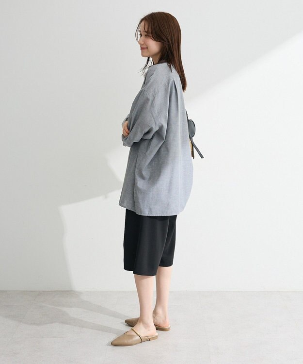 Green Parks 綿麻混Ｖネックオーバーサイズシャツ Gray