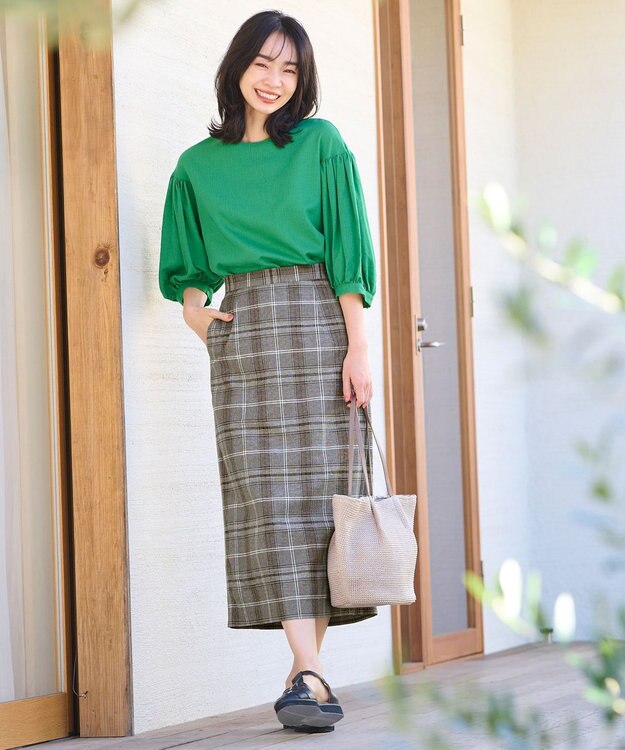 ANY 【ウエストゴム/ストレッチ】チェックタイトスカート ブラウン系