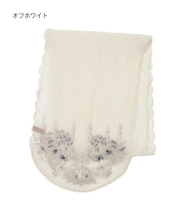 MOONBAT ルナルーチェ ロカ CHANDNI シルクコットン ビーズ刺繍ストール オフホワイト