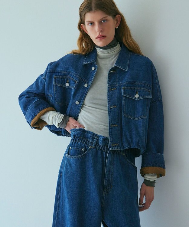 NAVE 【ReNAVE・洗える/軽量】ライトデニム ウエストギャザーパンツ ブルー系