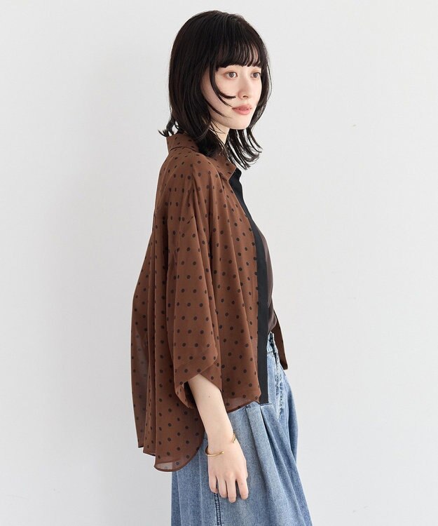 YECCA VECCA 【2点SET】キャミ付きシアードットシャツ Brown
