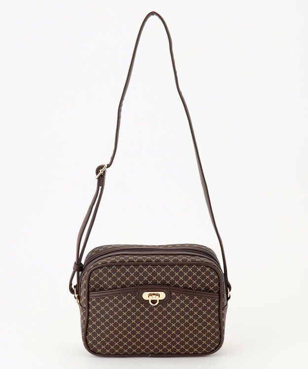 ANY クラシックラウンドショルダーバッグ ブラウン×ベージュ柄