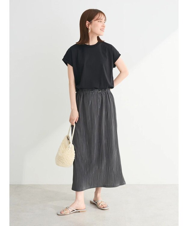 Green Parks プリーツドッキングフレンチワンピース Dark Gray