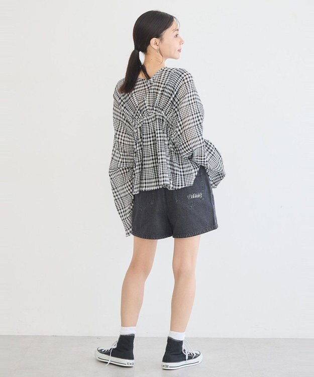 earth music&ecology フリンジロゴデニムショートパンツ Black