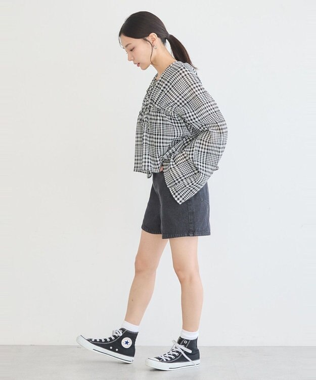 earth music&ecology フリンジロゴデニムショートパンツ Black