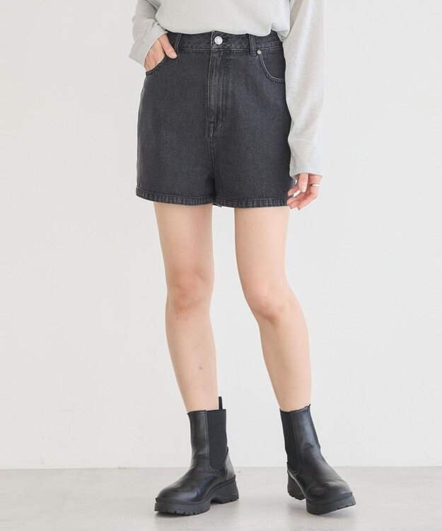 earth music&ecology フリンジロゴデニムショートパンツ Black