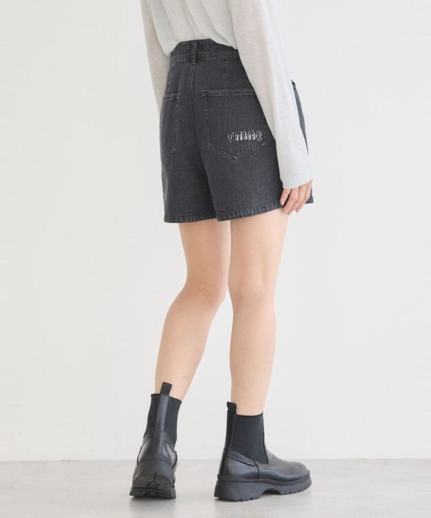 earth music&ecology フリンジロゴデニムショートパンツ Black