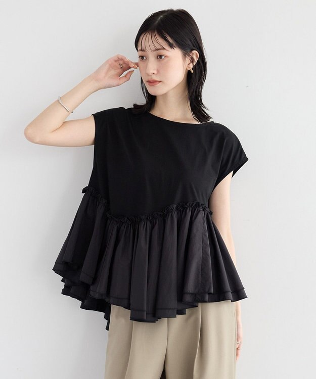 YECCA VECCA アシメペプラムカットソー Black