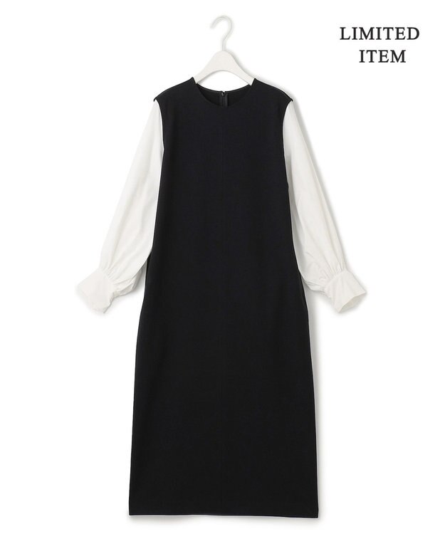 ICB L 【WEB限定・洗える】ストレッチポンチ ドッキングワンピース ブラック系