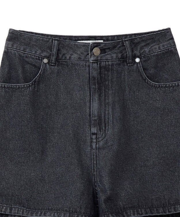 earth music&ecology フリンジロゴデニムショートパンツ Black