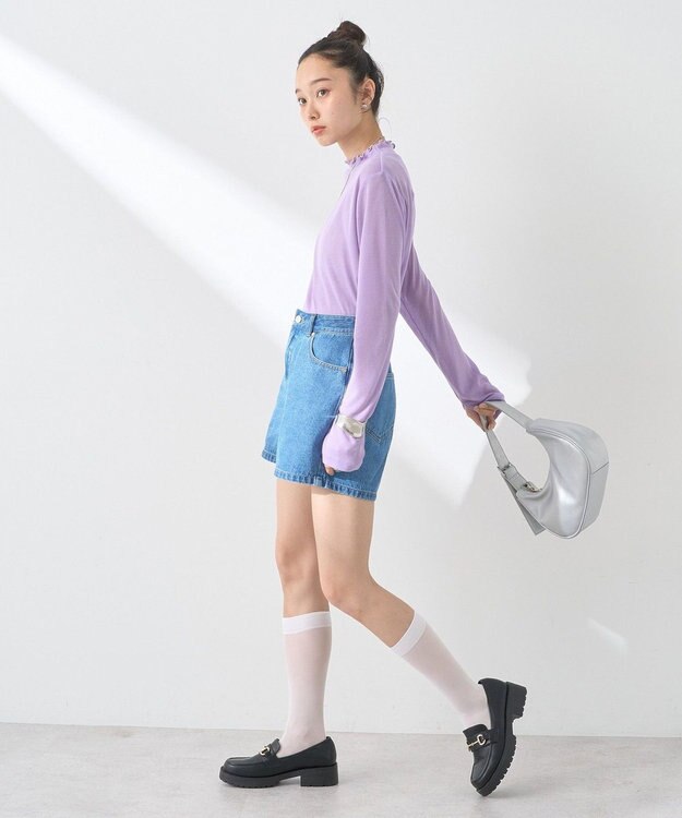 earth music&ecology フリンジロゴデニムショートパンツ Indigo