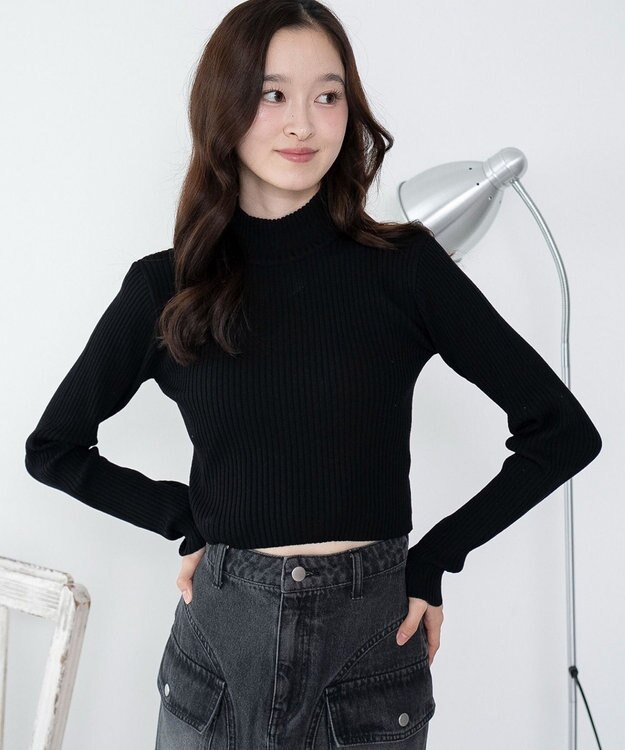 WEGO 【2025年秋冬新作】リブハイネックショートニット ブラック