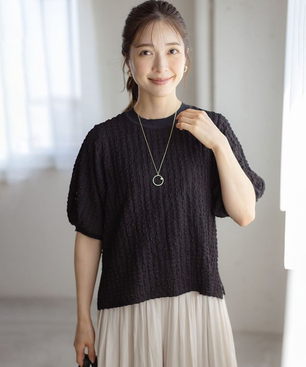 組曲 S レーシージャージーニットライク カットソー ブラック系