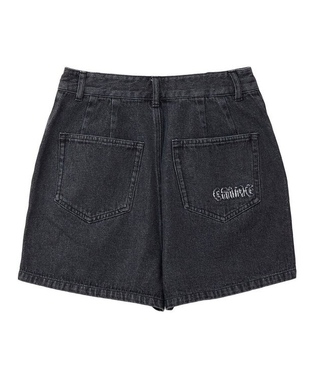 earth music&ecology フリンジロゴデニムショートパンツ Black
