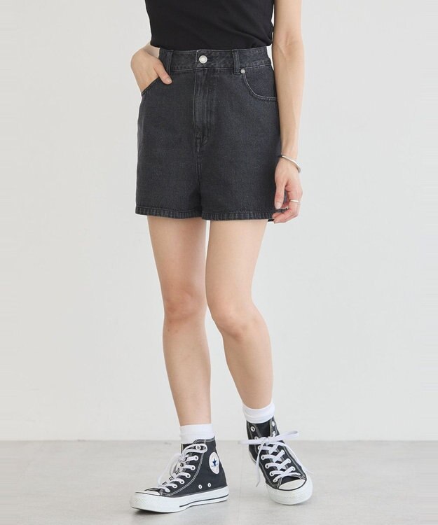earth music&ecology フリンジロゴデニムショートパンツ Black