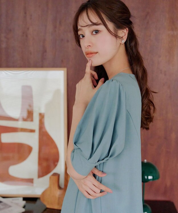 Tiaclasse 【小倉優子さん着用】【洗える】 パフスリーブチュニックブラウス サックス