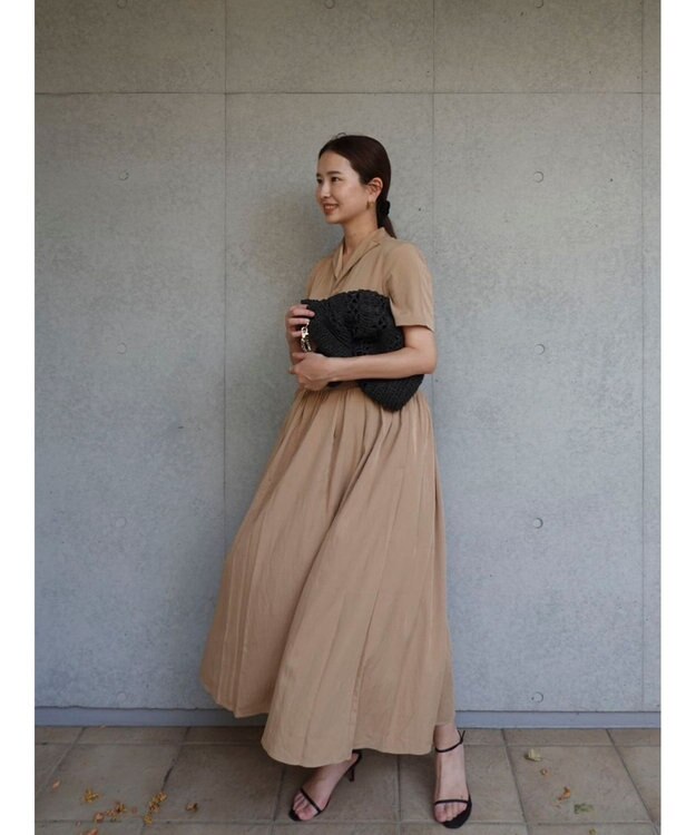 Green Parks ローウエスト切替開襟シャツワンピース Beige