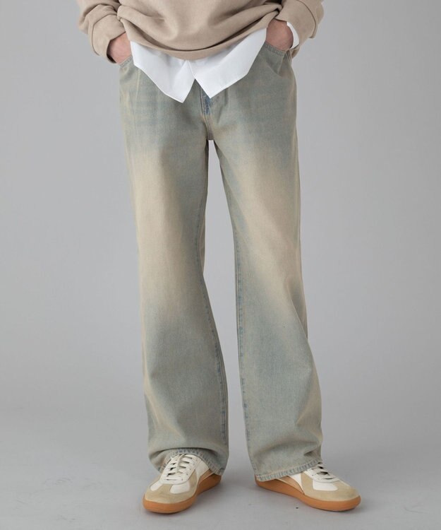 WEGO 【ユニセックス着用ITEM/ウエスト調整可】ストレートデニムパンツ デニム淡加工色
