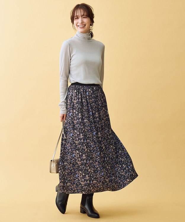 ANY L ウール混リブタートルネックカットソー グレー