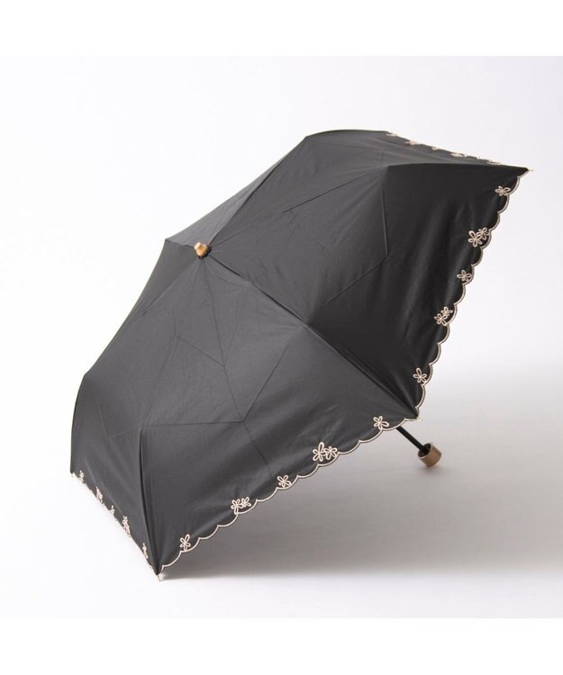 UNBILLION カシュネ cachenez / 【晴雨兼用】【日傘】 【UV カット率99.999.9％以上】PUプチフラワー刺繍ミニ折りたたみ傘 ブラック