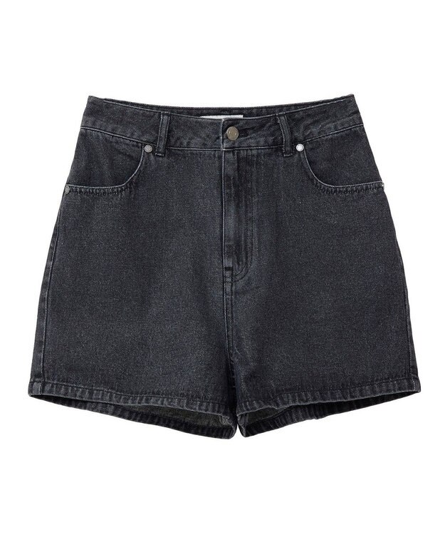 earth music&ecology フリンジロゴデニムショートパンツ Black