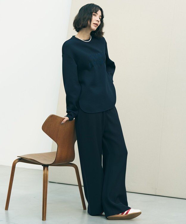 UNFILO 【ウエストゴム/セレモニー】ドライダブルクロス イージー ワイドパンツ ネイビー