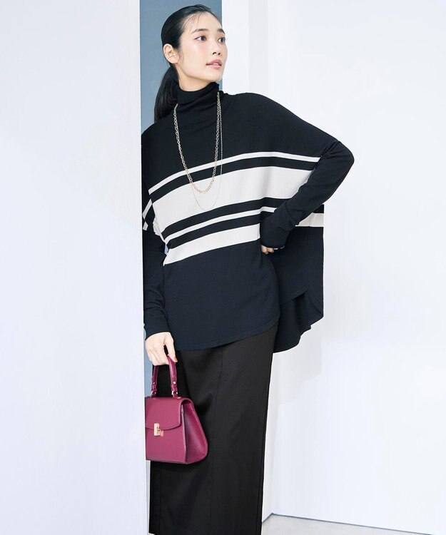 ICB 【CLASSY.掲載・裏起毛】 ウォームサテン Iラインスカート ブラック系