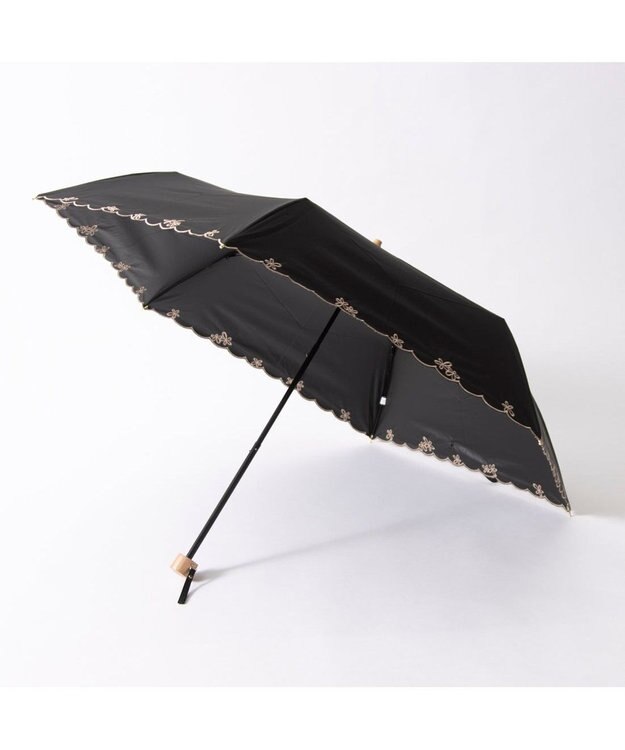 UNBILLION カシュネ cachenez / 【晴雨兼用】【日傘】 【UV カット率99.999.9％以上】PUプチフラワー刺繍ミニ折りたたみ傘 ブラック