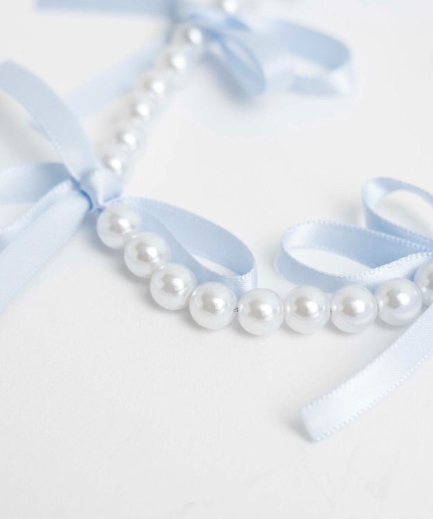 WEGO リボンパールストラップキーホルダー ブルー