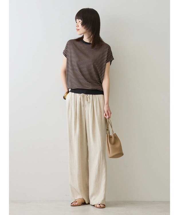 AMERICAN HOLIC 接触冷感フレンチスリーブニットプルオーバー Border Black