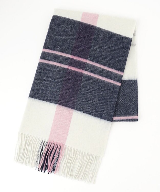 組曲 ウールマルチチェックストール ネイビー系3