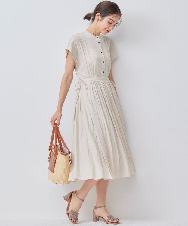 組曲 ギャザーライトデシン ワンピース サンドベージュ系