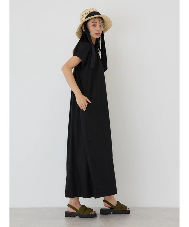 AMERICAN HOLIC 接触冷感丈違いフレンチスリーブワンピース Black