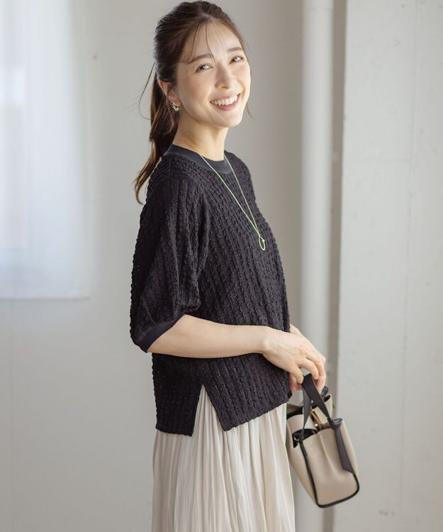 組曲 S レーシージャージーニットライク カットソー ブラック系