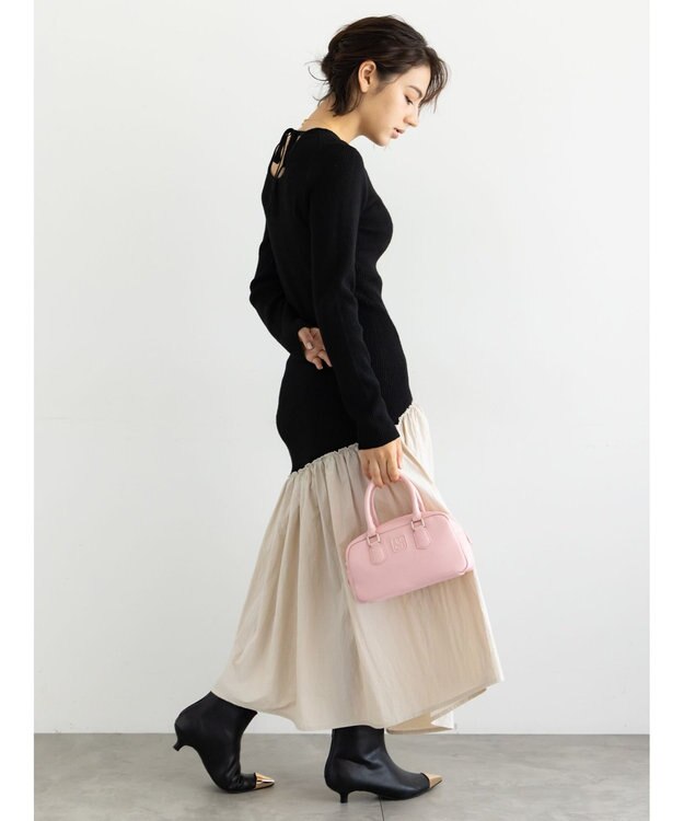 Te chichi 【宮本茉由着用】リブニットドッキングアシメワンピース ブラック