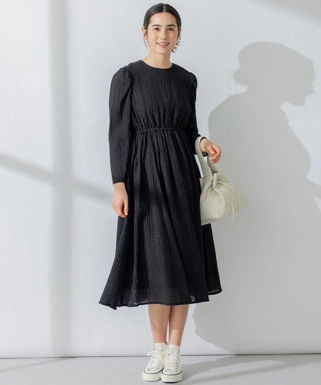 組曲 シャーリングライクシフォン ワンピース ブラック系