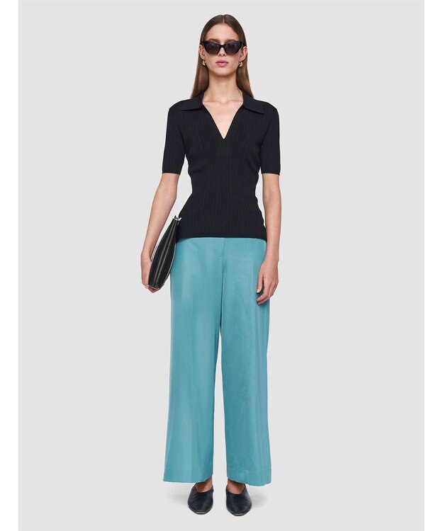 JOSEPH 【洗える】ヴィスコースリブ　ニットポロトップ Black