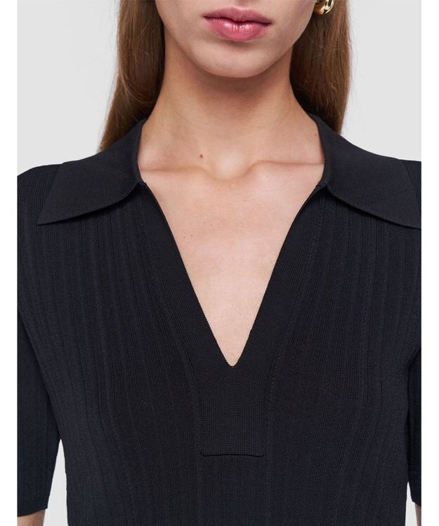 JOSEPH 【洗える】ヴィスコースリブ　ニットポロトップ Black