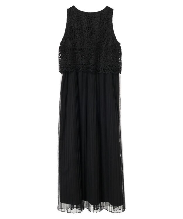 earth music&ecology レースチュールプリーツワンピース Black