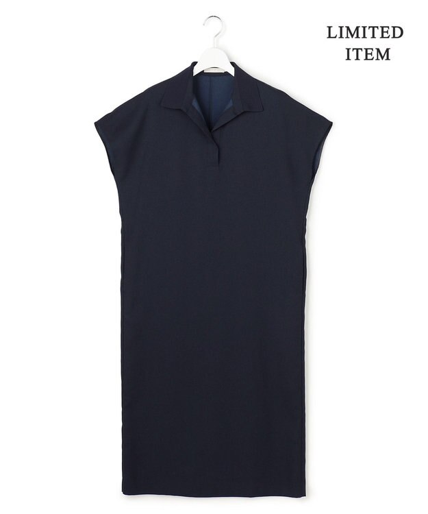 ICB 【WEB限定】FluidBackSatin ニット衿シャツワンピース ネイビー