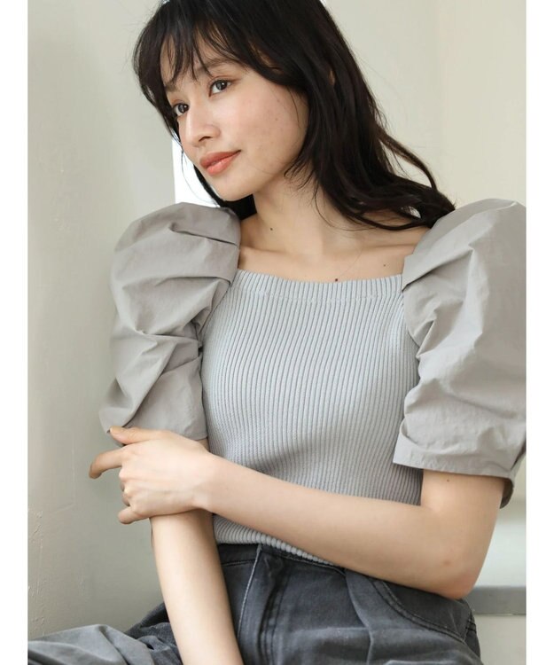 Green Parks ・ＡＮＤ　ＳＥＡＲＣＨ　布帛スリーブニットプルオーバー Gray