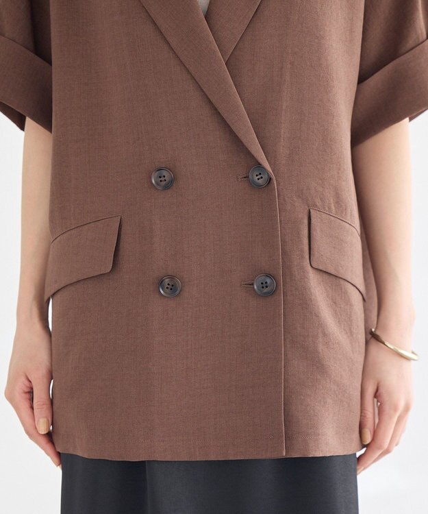 earth music&ecology 【セットアップ対応】リネンライクダブルジャケット Brown