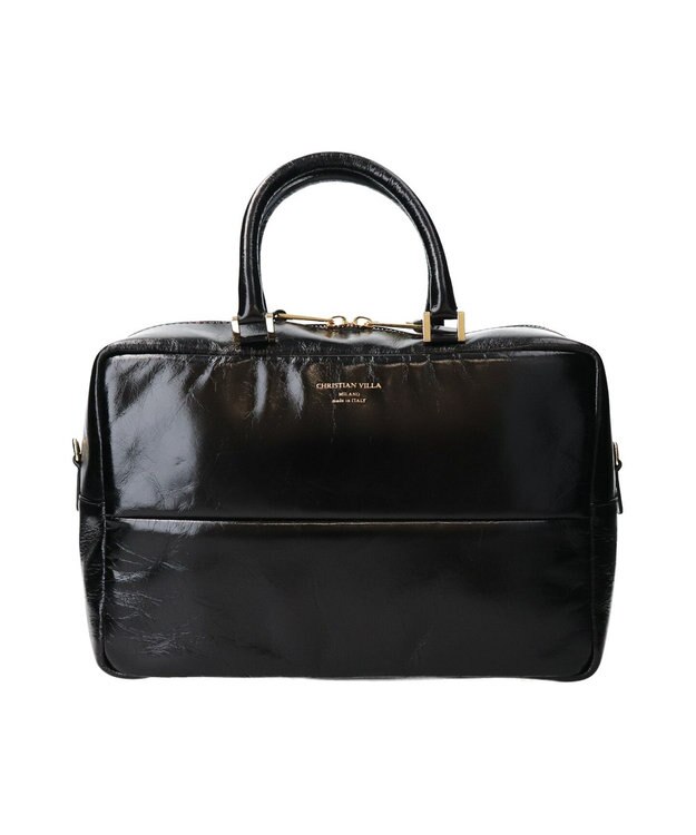 INTER-CHAUSSURES 【CHRISTIAN VILLA】ボックスシルエットレザーハンドバッグ ブラック